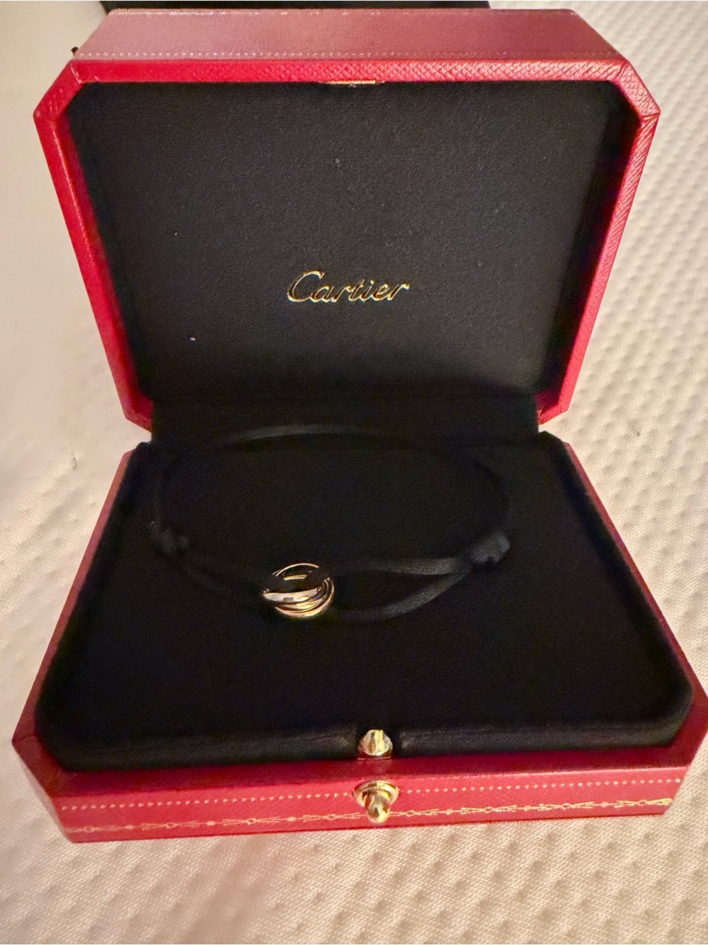 Cartier Black Cord Bracelet with Gold Trinity Charm